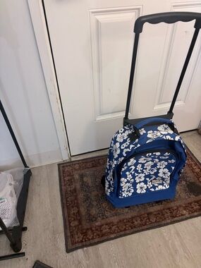 Blue Floral Rolling Travel Backpack